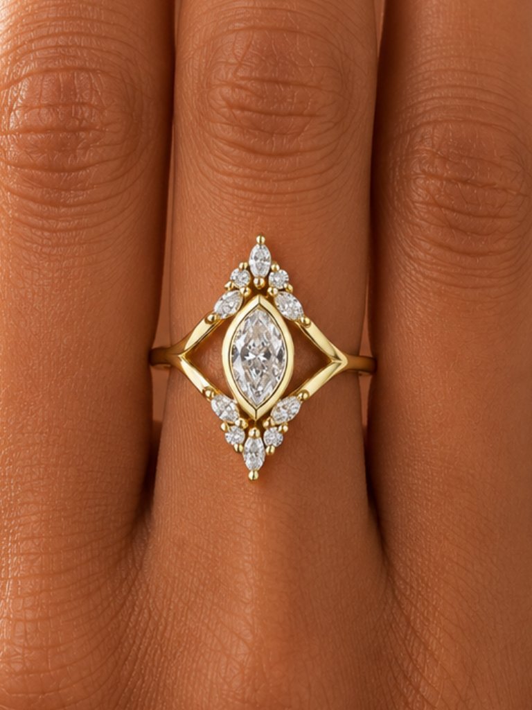 New 14k Yellow Gold Diamond Ring Band Statement Cocktail Ring